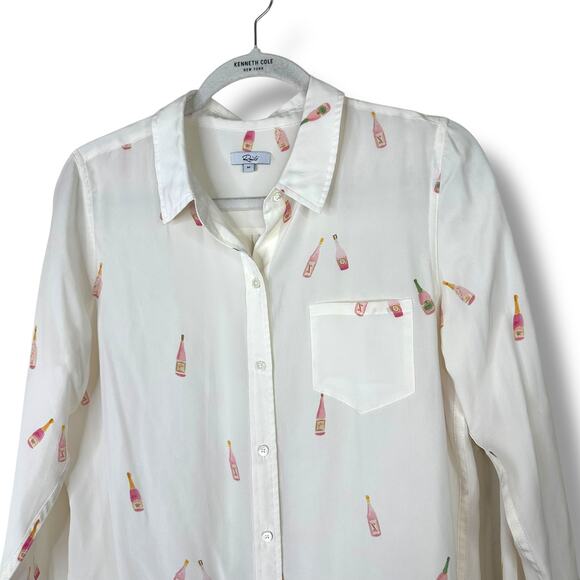 Rails Kate Rosé Print Silk Button Down Long Sleeve High-Low Hem Shirt Medium - Picture 3 of 8